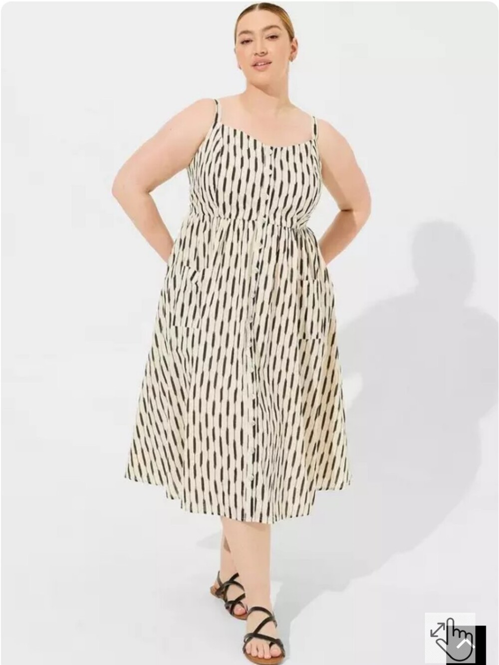 Midi Cotton Button Front Sundress in Black & Cream